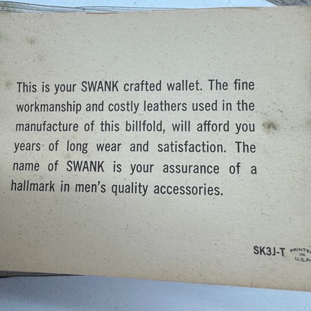 Vtg Swank Black Leather‎ Billfold Wallet Snap Closure Mens SK3J-T 1960s unused